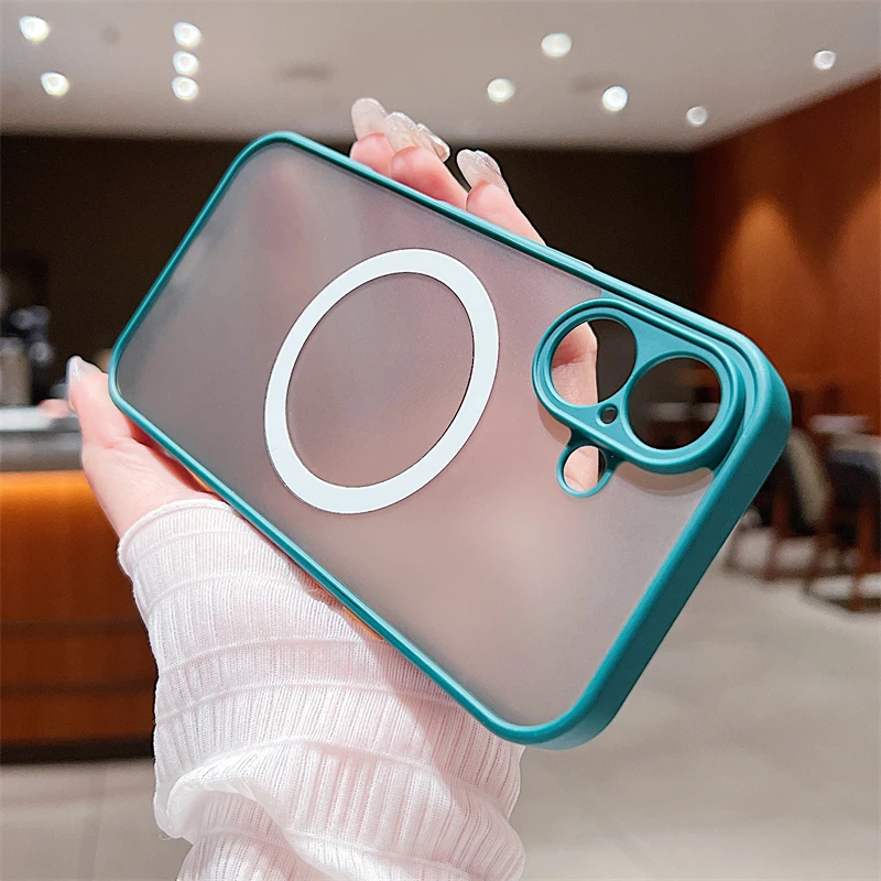 Custodia magnetica opaca di lusso Magsafe per iPhone 11 12 13 14 15 16 Pro Max X XS XR 7 8 Plus con ricarica wireless, trasparente, rigida per PC_voghion.com