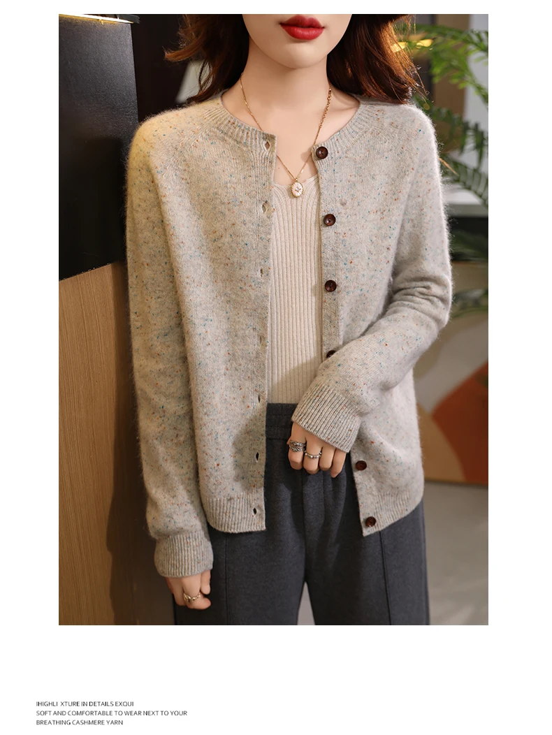 100 % Wolle Strickjacke Frauen Pullover Runde-kragen Gestrickte Fit Mode Einreiher Mantel 2024 Winter Neue Tops – Detail 12