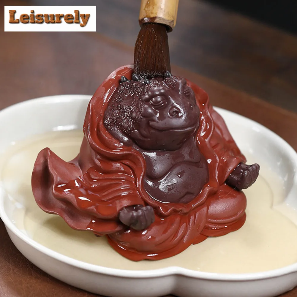 Handmade Purple Sand Golden Toad Tea Pet Wealth Attracting Pixiu Decorative Tea Play Figurine Toys Handmade Sculpture Crafts