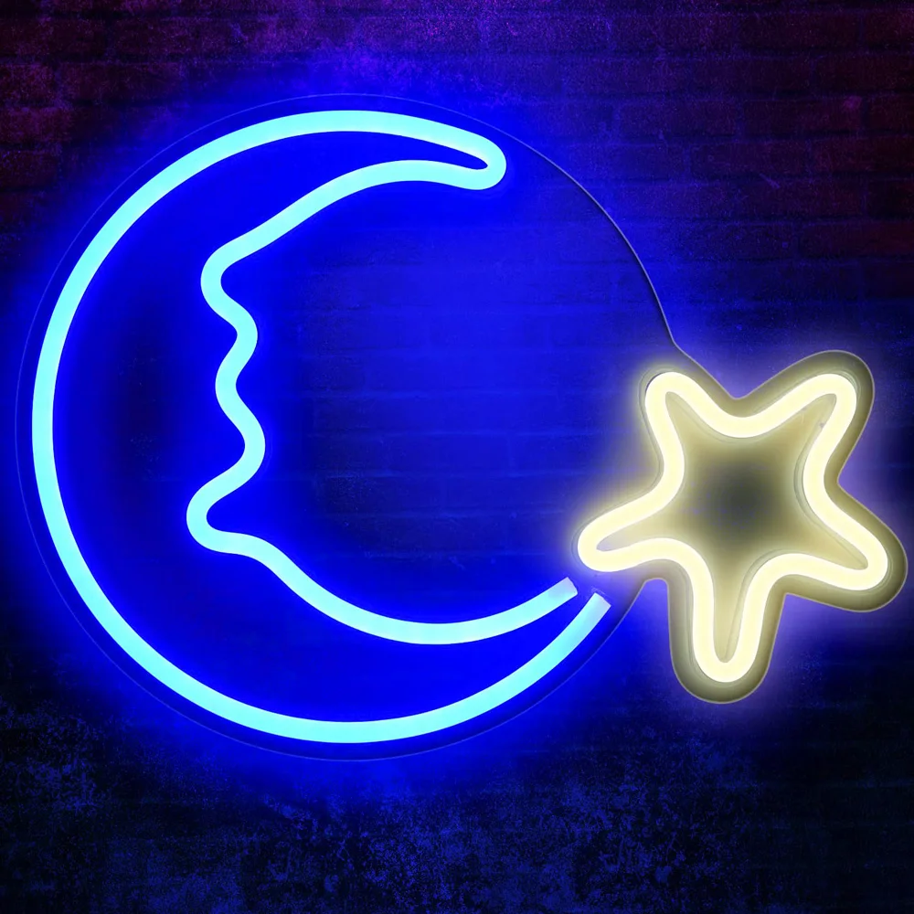 

LED Moon Star Neon Light Wall Bedroom Living Room Holiday Home Decor Neon Lamp for Kids Holiday Birthday Gift Neon Night Light