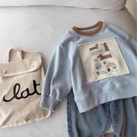 1-7 ans garçons automne Patchwork Shrit printemps solide dessin animé sweat pour enfants beaux enfants sport pulls décontractés 3