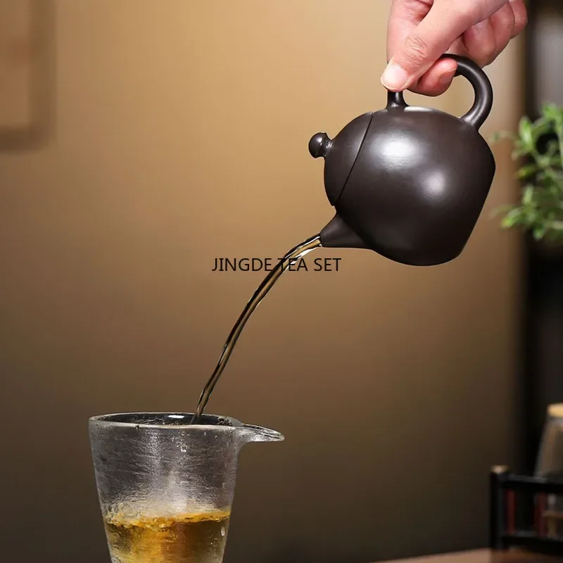 90ml Chinese Yixing Small Capacity Purple Clay Teapot Handmade Dragon Egg Tea Pot Raw Ore Black Mud Kettle Zisha Tea Set Teaware