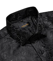 Chemises habillées en soie Paisley noire à manches longues pour hommes, chemise sociale de smoking décontractée, vêtements de luxe de styliste pour hommes 4