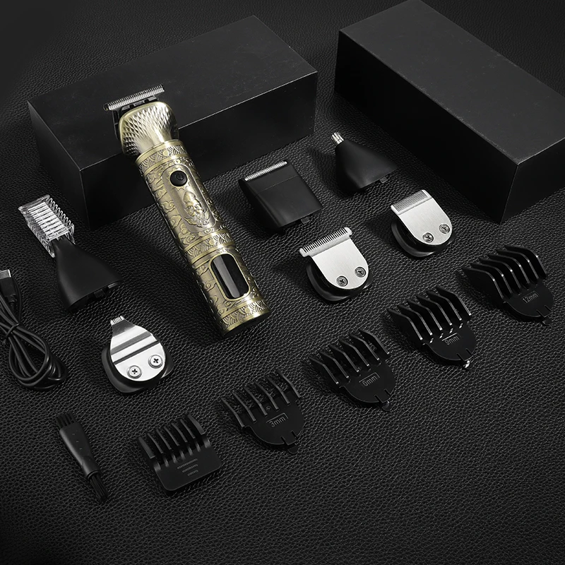 RESUXI Professional 7 in 1 Hair Clipper Set for Men Barber All Metal Hair Trimmer Set Electric Shaver Nose Trimmer Grooming Kit