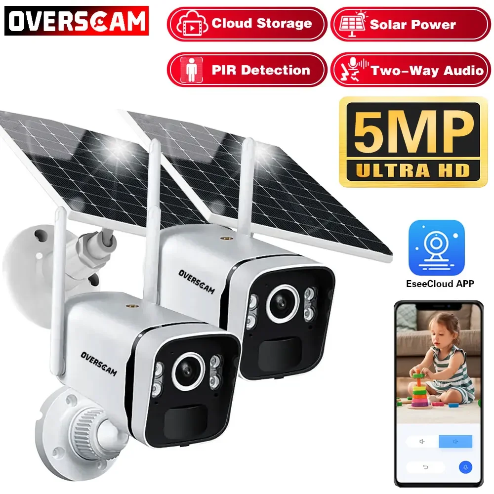 5MP Solar Power Camera Outdoor Waterproof Battery CCTV Surveillance Home Security Protection Simulation Bullet LED Light Monitor