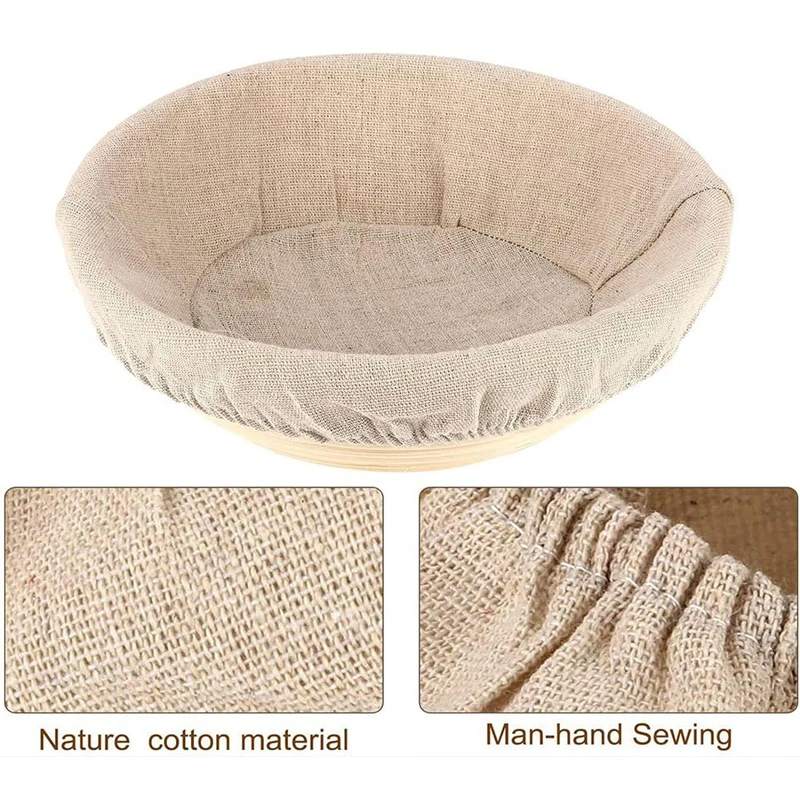 Fermentation Basket 3/4Pcs Bread Basket Liner Cloth Set 9/10Inch Round Dough Fermentation Cloth Liner Baking Dough Basket Cover DIY Baking Tools
