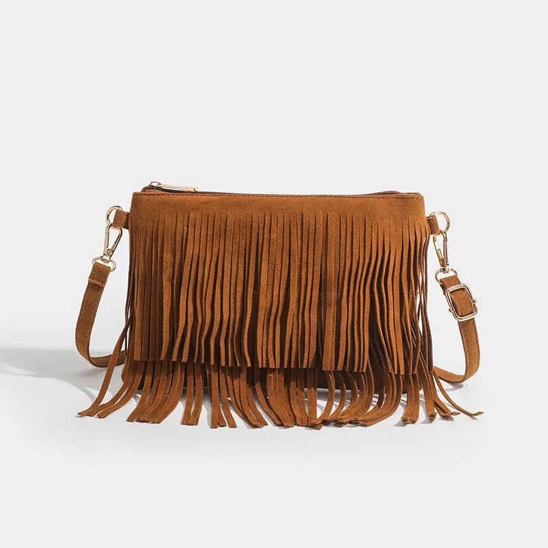 

Women PU Fringed Leather Shoulder Bag Soft Ethnic Style Messenger Crossbody Bag Zipper Large Retro Fringed Handbag Totes Bag