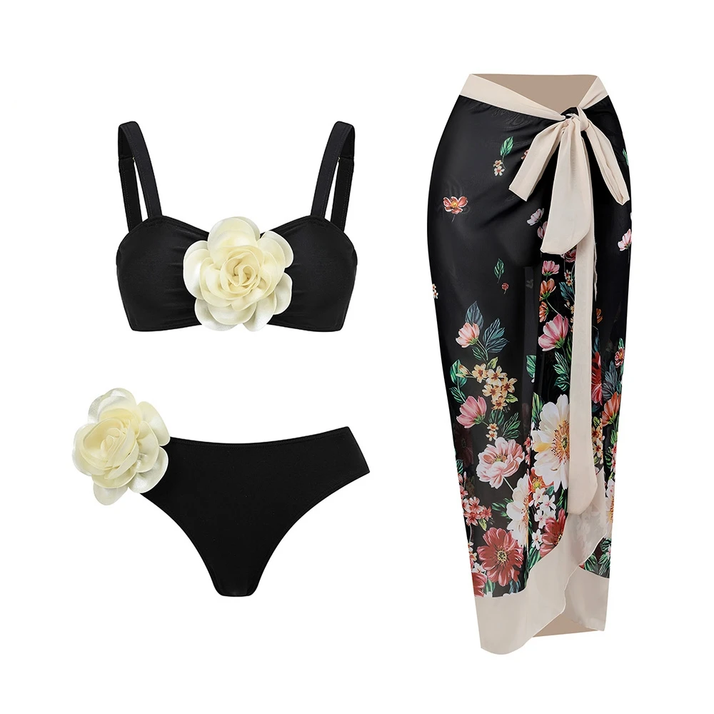 ZAFUAZ 3D Flower Bikini Swimwear 2024 Sexy Swimsuit Skirt Women Bikinis Set Biquini Monokini Swimming Suit Beach Bathing Suit