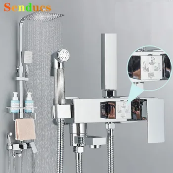 Senducs Chrome ชุดฝักบัวอาบน้ําร้อนเย็นห้องน้ําระบบสปริงเกลอร์ก๊อกน้ํา 4 ฟังก์ชั่นก๊อกน้ําห้องน้ําอุปกรณ์เสริม 1