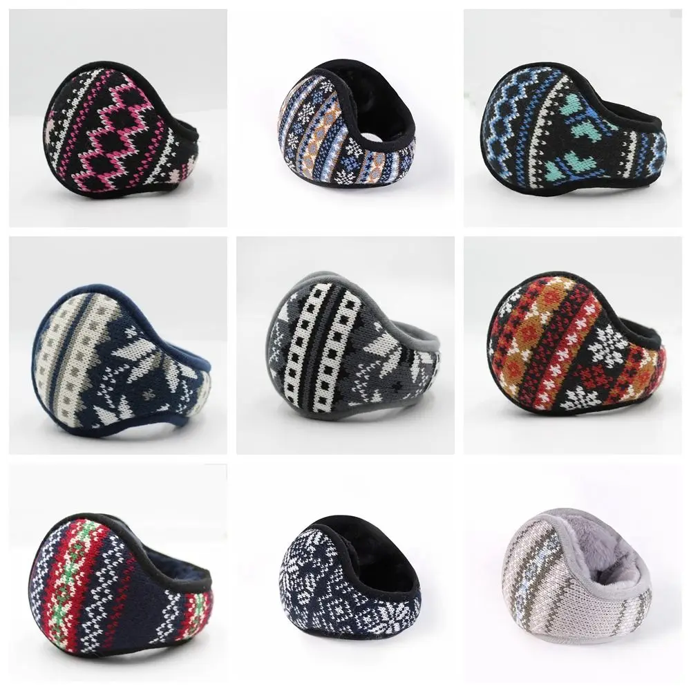 

Ethnic Style Plush Earmuffs Fashion Ear Cap Folding Winter Earmuffs Windproof Knitted Jacquard Foldable Ear Cover Winter