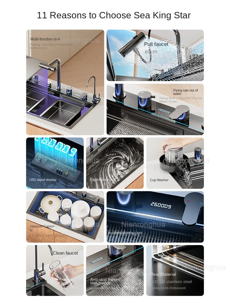 Embossed Honeycomb Flying Rain Waterfall Sink Handmade Kitchen 304 Stainless Steel Large Single Slot Vegetable Wash Basin Sink