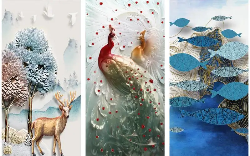 

MT3010 Chinese Style peacock deer Decorative Print Art Canvas Poster For Living Room Decor Home Wall Picture