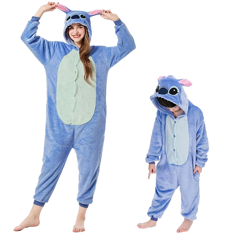 Lilo Stitch Cosplay Costumes Jumpsuit for Adults and Kids Stitch Hooded Pajamas Onesie Costume Halloween Clothes Women