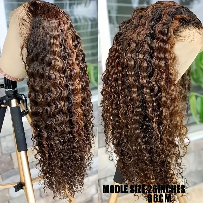 30inch Put on and Go Glueless Wig Human Hair Water Wave Honey Blonde Highlight 4x4 HD Lace Closure Human Hair Wig Pre Plucked - Image 4