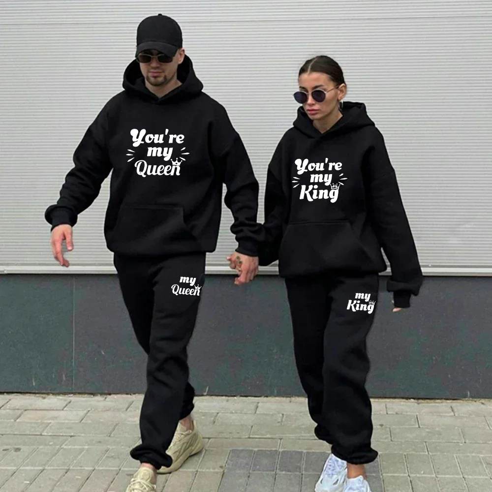 

Men Women Tracksuit Suit You Are My King Queen Print Funny Couples Hoodie and Pants 2 Pieces Lovers Casual Sportwear Clothes