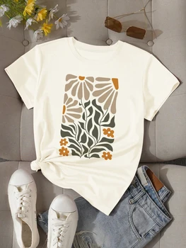 T-shirt con stampa floreale, top casual girocollo manica corta per l'estate e la primavera, abbigliamento donna 1