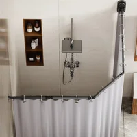 No Drill Sucker Folding Rod Shower Curtain Set Invisible Shower Partition Bathroom Dry-wet Separation Waterproof Retractable 5