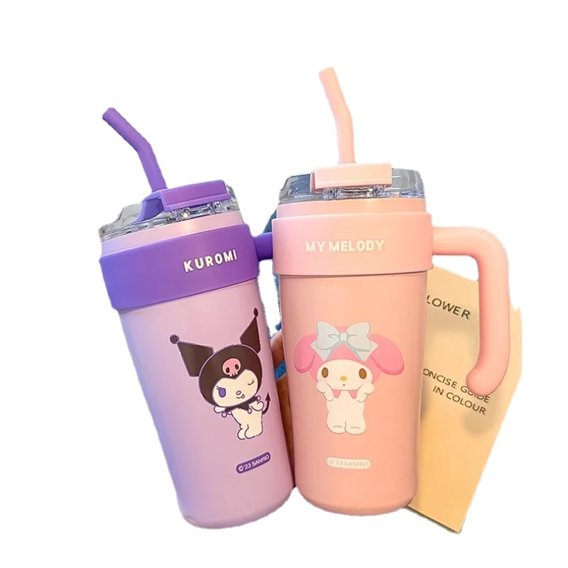 

860 мл Sanrio Kuromi Милая моя мелодия соломенная чашка для воды термос чашка офисная нержавеющая сталь большая емкость красивая чашка для воды подарок