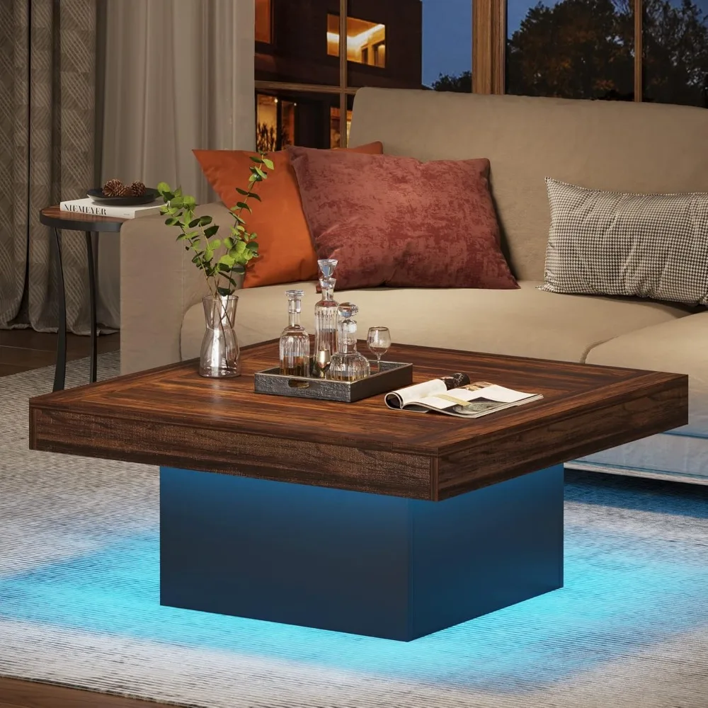 Coffee Table Square LED Coffee Table Engineered Wood Low Coffee Table 6