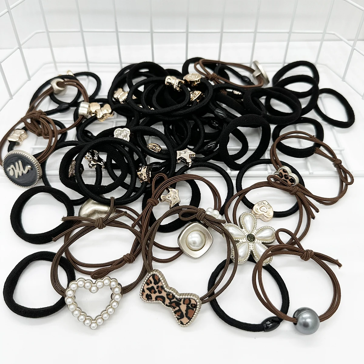 57 Pezzi Elastici per Capelli, Fermacoda, Elastici per Coda di Cavallo con Design Leopardato Francese, Accessori per Capelli da Donna - immagine 2