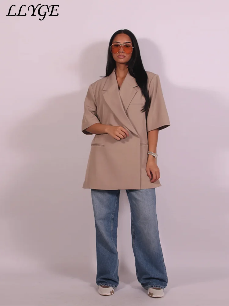 Street Women's Yellow Suit Jackets Loose Lapel One Button Short