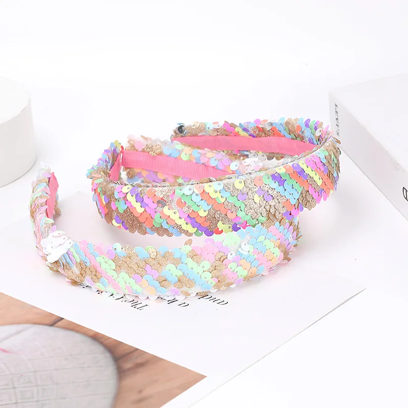 

Fashion Rainbow Color Headband Double Sided Sequin Sponge Hair Hoop Spring Summer Headbad New Hair Accessories for Women 머리끈