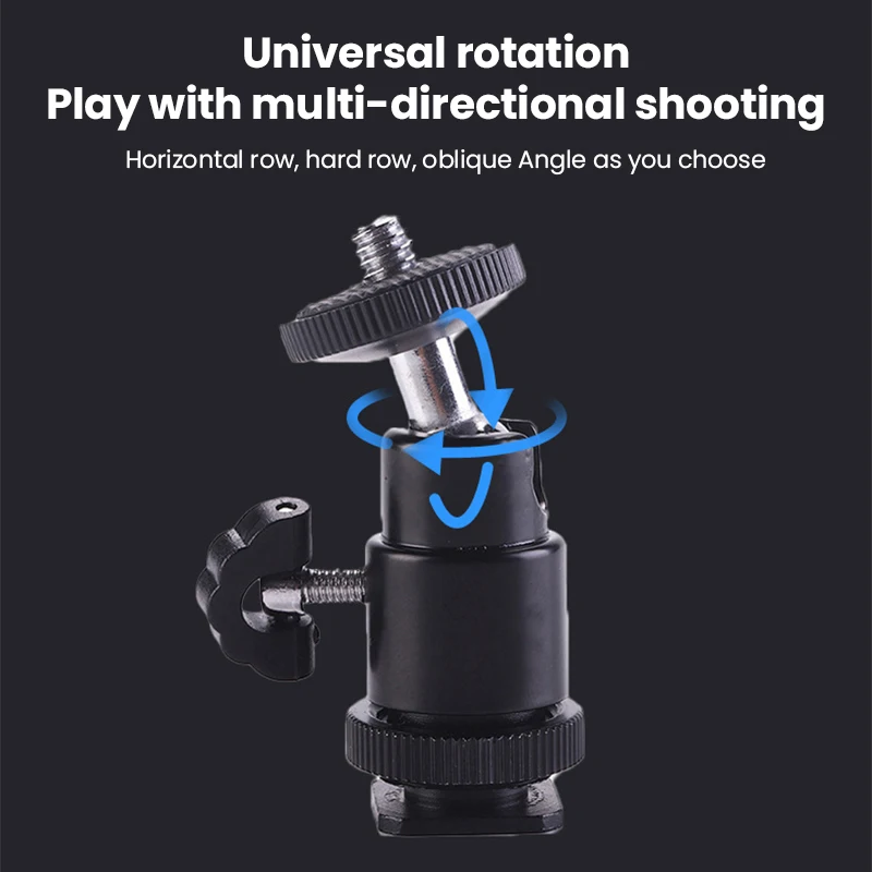 Aluminum Tripod Ball Head 1/4 Hot Shoe Adapter Metal Flash Bracket Holder with Lock Camera Accessories 360 Degree for GOPRO