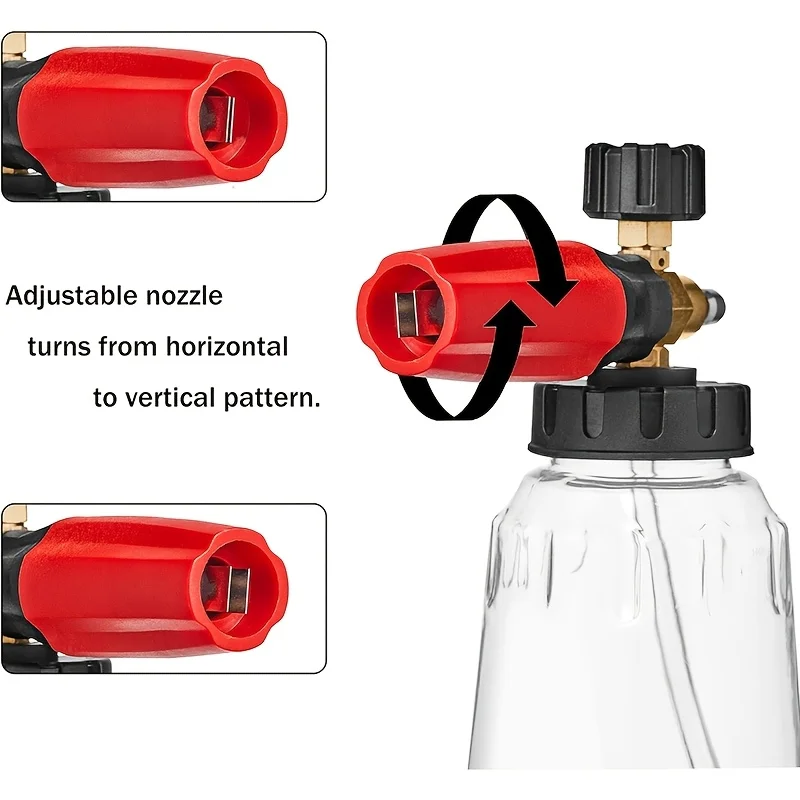 Adjustable Nozzle Foam Cannon, 1L Thick Bottle, 1/4" Quick Connect, 5 Nozzles with Base, for Pressure Washers, Battery-Free 4
