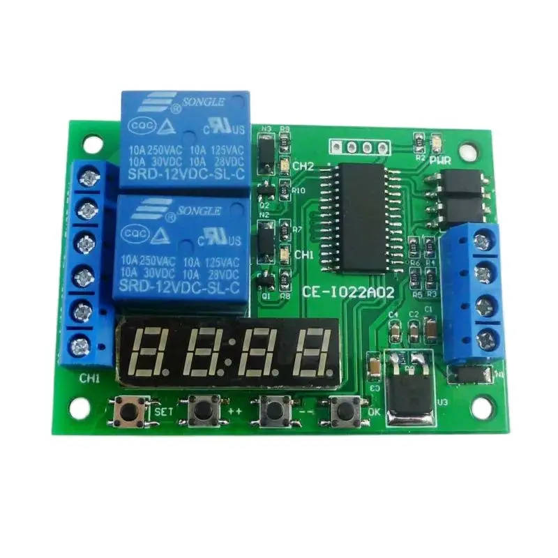 다기능 지연 릴레이 타이머 시간 스위치, PLC LED 모터용, IO22A02 DC 12V 2CH