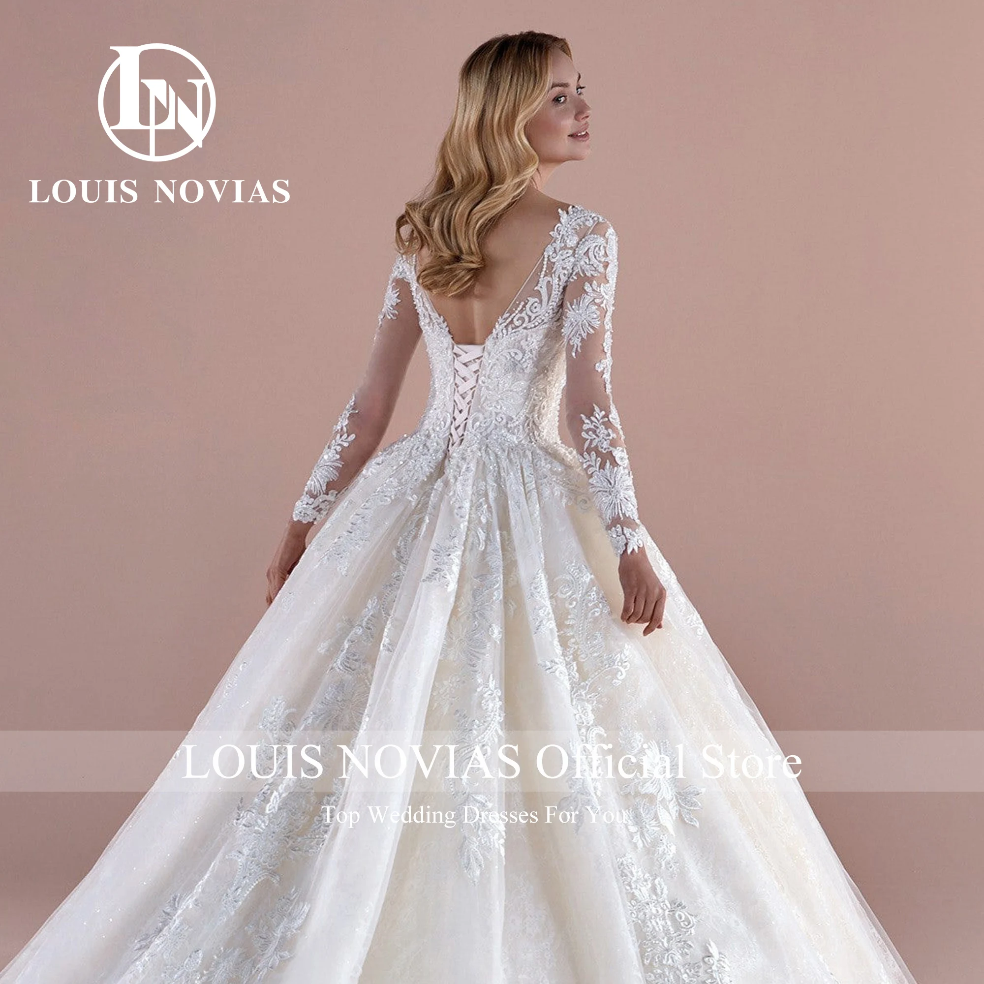 LOUIS NOVIAS Long Sleeve Wedding Dress 2024 Luxury Ball Gown Wedding Gown Elegant V-Neck Princess Bride Dress Vestidos De Novia