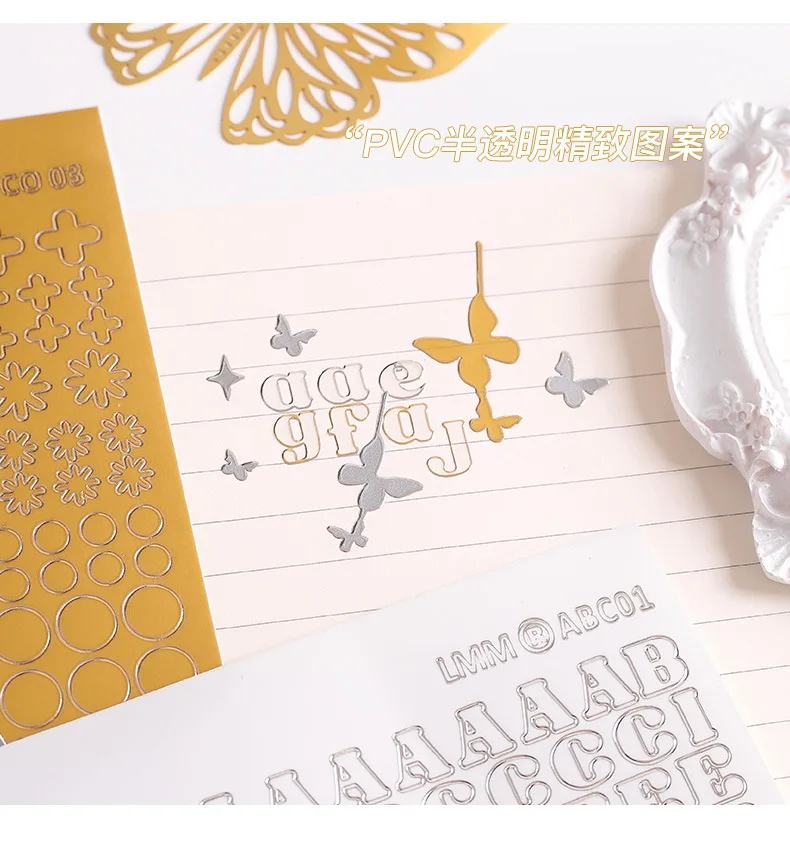 1 Pcs Waterproof Durable Korean Golden Silver English Letter Digital Stickers diy Label for Photos Albums Decoration