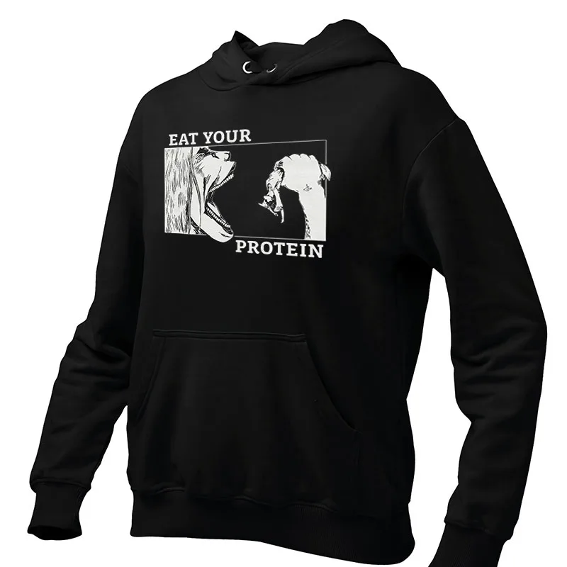 Eat Your Protein Hoodies Anime Gym Manga Jokes Retro Hooded Sweatshirt Unisex Casual Y2k Soft Pullover For Men Women