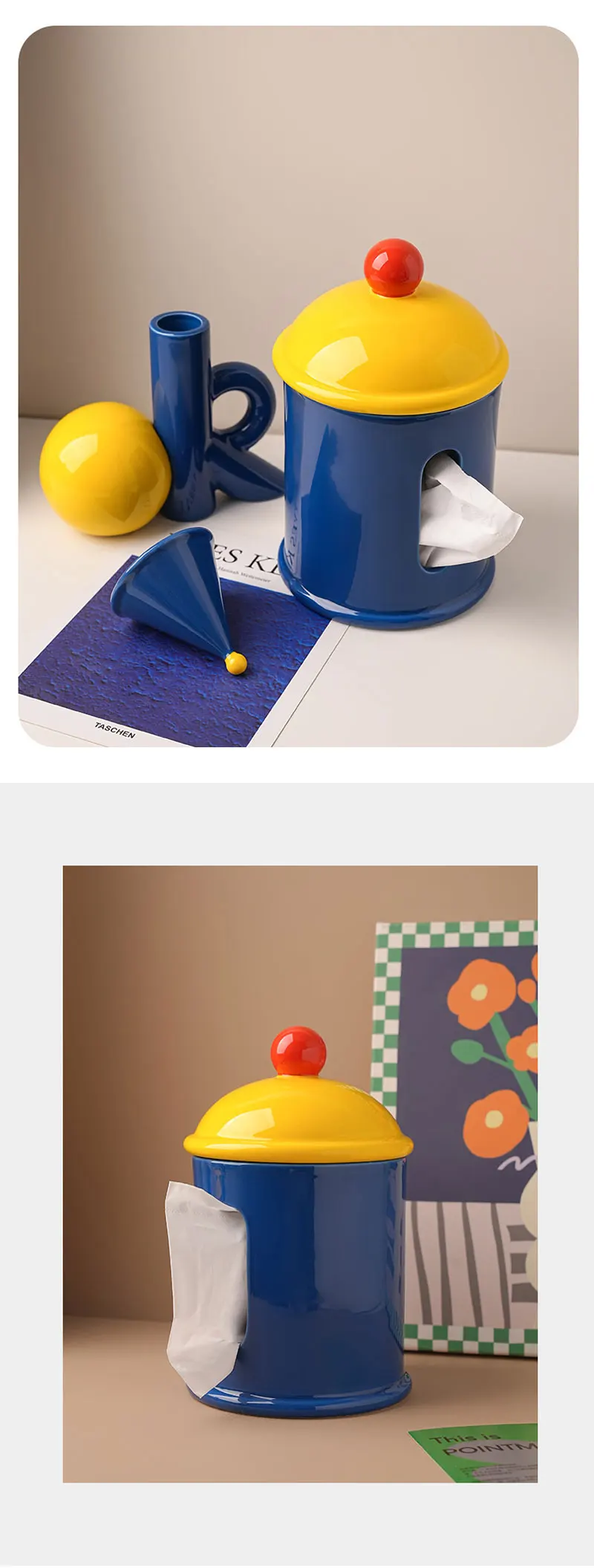 Creative Geometric Ceramic Tissue Box Ornaments Living Room Bathroom Draw Paper Box Tissue Box Cover Home Decoration Accessories