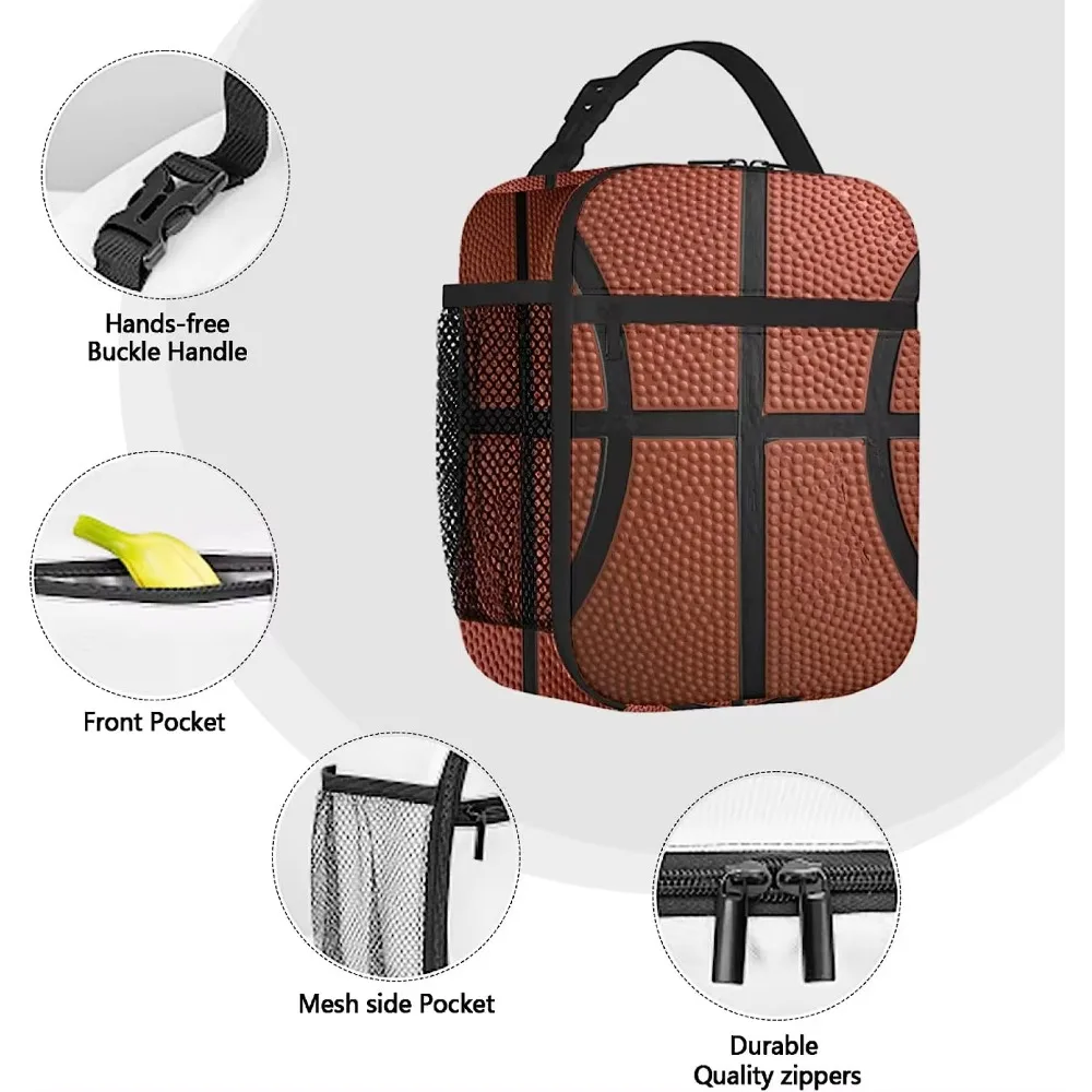Basketball Insulated Reusable Lunch Box For Men Women Work Office School Picnic Portable Bento Tote Bag Cooler