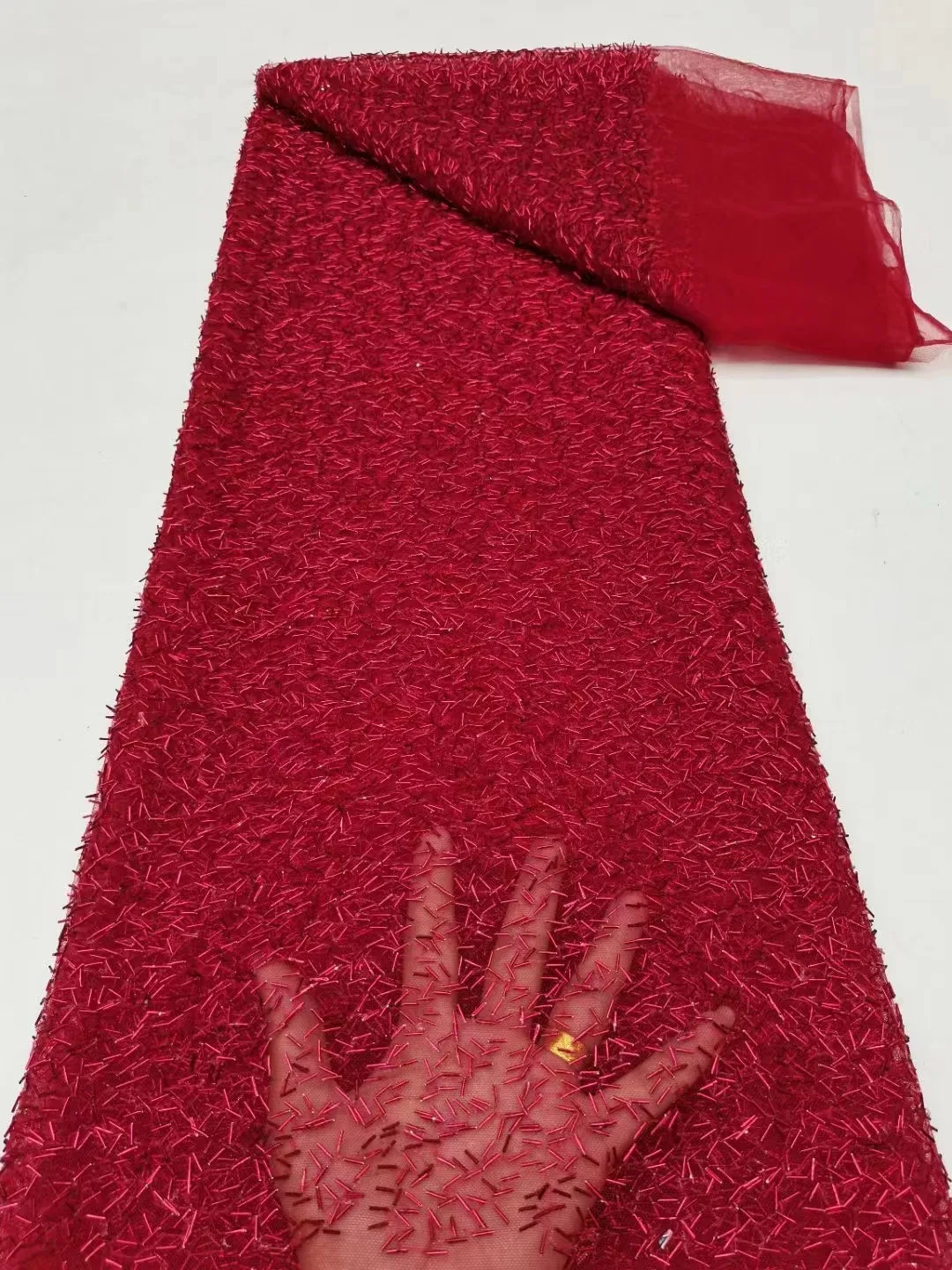 

Ткань из Дубая Высококачественная африканская кружевная ткань 2024, французская сетчатая ткань из бисера, шитье, Фототюль, нигерийское платье, 5 ярдов