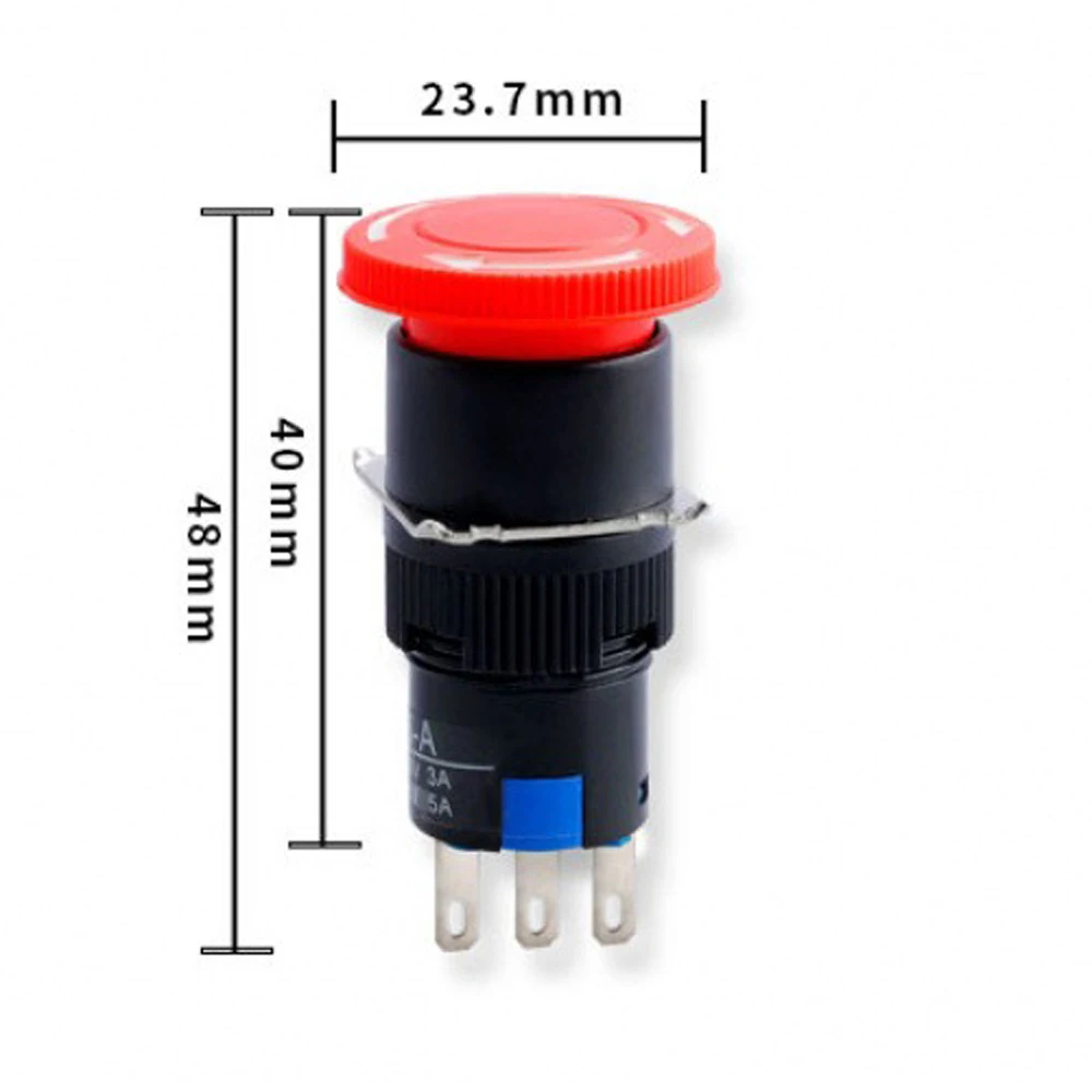 16mm 난연성 스위치 비상 정지 자동 잠금 버튼 스위치(조명 없음) 두꺼운 은도금 6핀 2NO/2NC 250V 5A