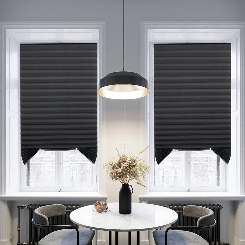 Simple Adhesive Window Shades Non-woven Fabric Pleated Zebra Blinds Roller Room Blackout Curtain For Bedroom Living Room Balcony 6