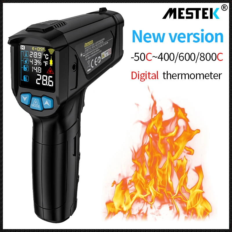 

MESTEK Digital Infrared Contactless Thermometer 1472 Fahrenheit High Temperature Meter 800 Degree Colorful Screen Thermometre