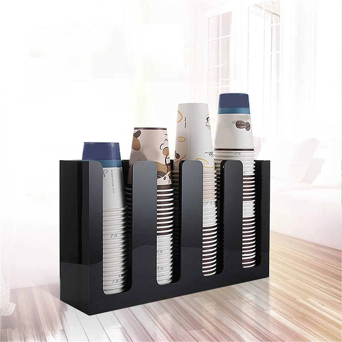 Coffee Cup and Lid Organizer Disposable Paper Cup Holder Dispenser, 4 Compartments