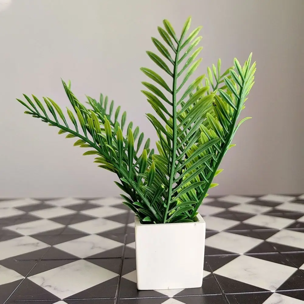 1:6 Scale Dollhouse Potted Plant Green Home Decoration Miniature Green Leaves Bonsai Accessories Doll House Garden