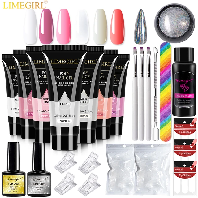 Saviland Poly Gel Nail Kit with Nail Lamp - 6 Colors Nail Extension Gel  with Base & Top Gel & Handheld U V Light for Nails Art Tools Glitter Gold  Clear Poly