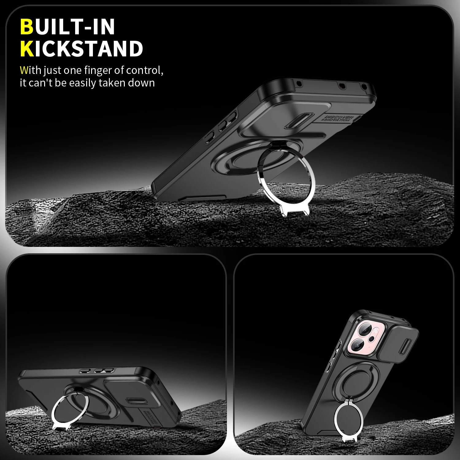 Enhanced Shockproof Armor Case with Car Magnetic Holder and Slide Lens Protector Cover