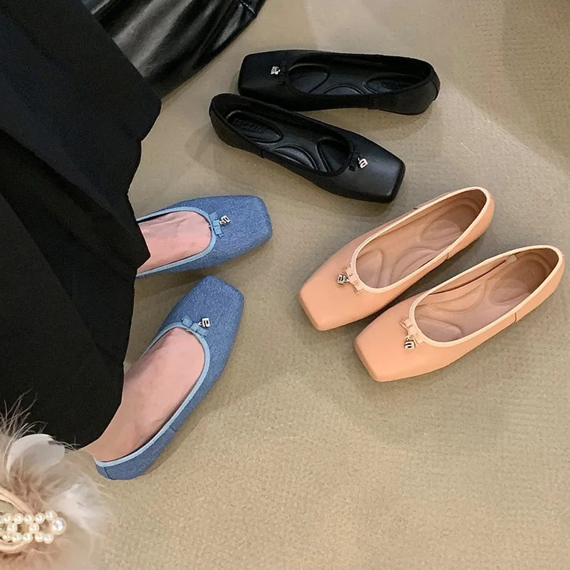 

Flat Shoes Women Loafers For Female Blue Cowboy Vintage Shoes Casual Square Toe Ballet Flats Black Ladies Soft Zapatos Mujer