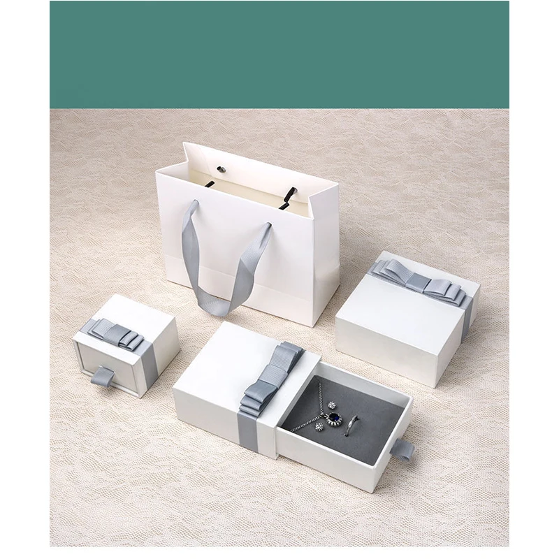 24pcs Jewelry Ring Earrings Necklace Organizer Box with Gray Bowknot Wedding Traval Business Portable Drawer Boxes