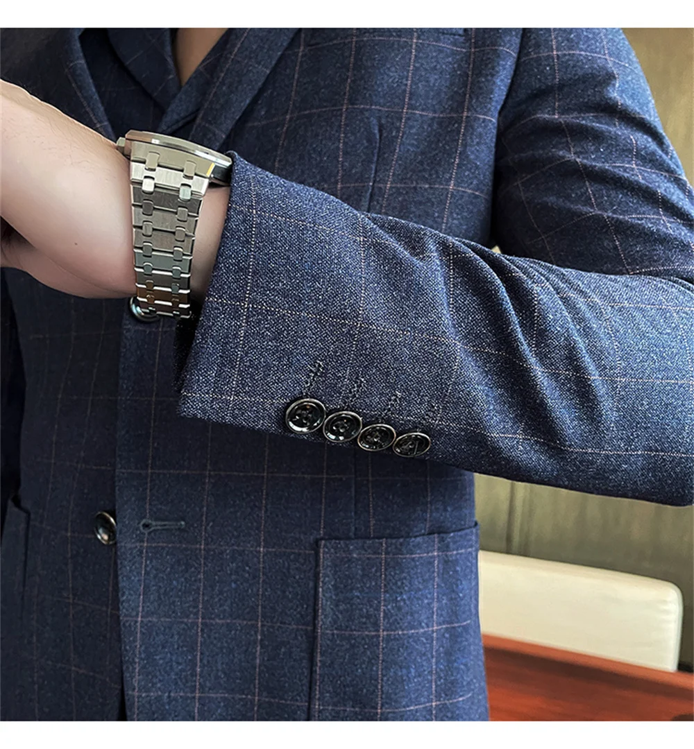 Elegant Male Suit 2023 New in Luxury Retro Plaid Business Mens Suit Jacket Vest Pants 3 Pieces Sets Wedding Party Formal Suits