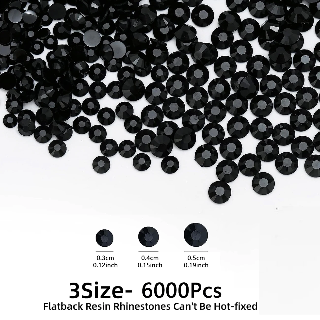 6000 Pcs Black Resin Flat Back Rhinestones, 3mm 4mm 5mm Jelly Resin Non-Heatset Rhinestones for Crafts DIY Designs, Mugs, Clothe 5