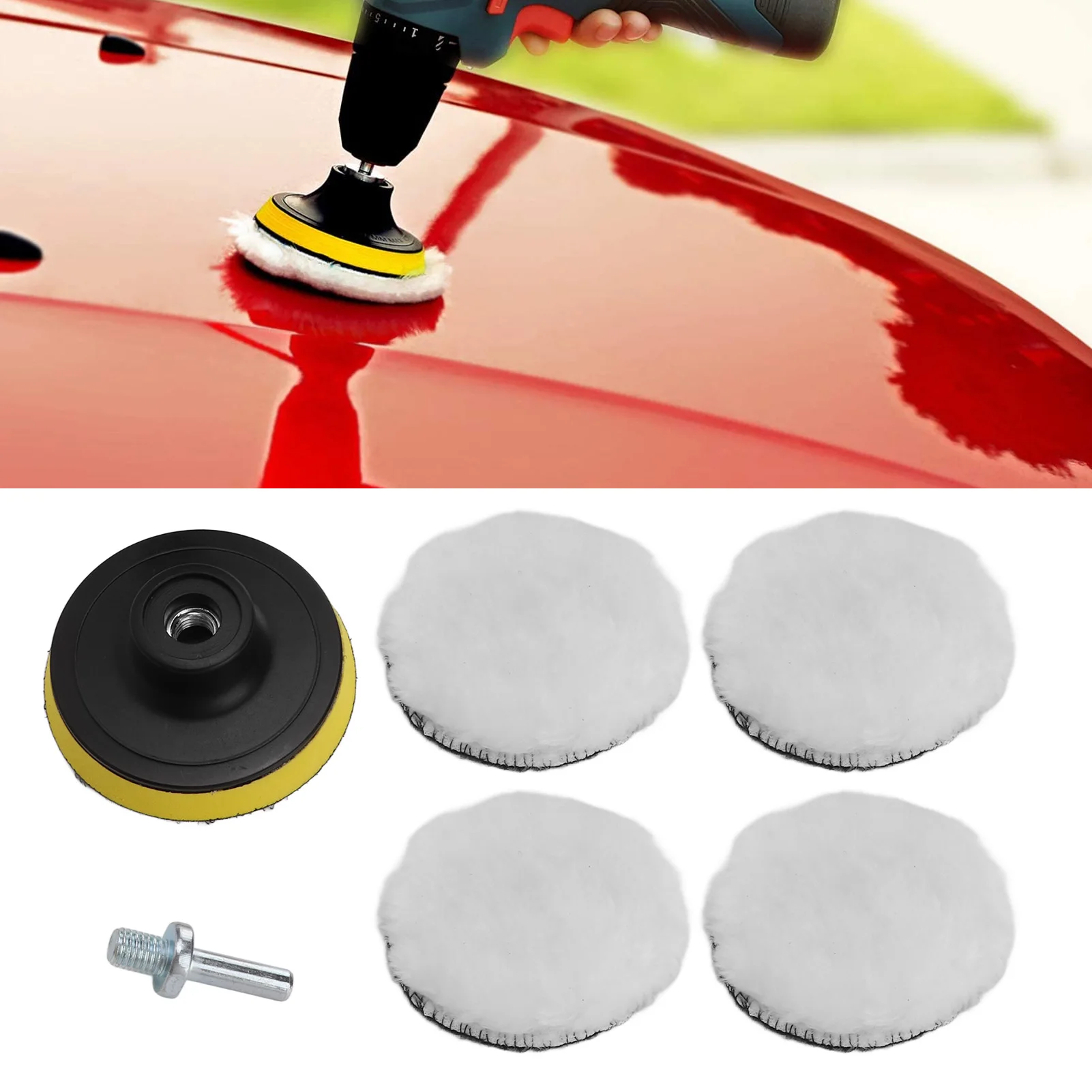 Car Polisher 6pcs 3in Imitation Wool Polishing Pad Kit with 5/8in‑11 Drill Adapter Buffing Pads for Car Buffer Polisher power tools accessories