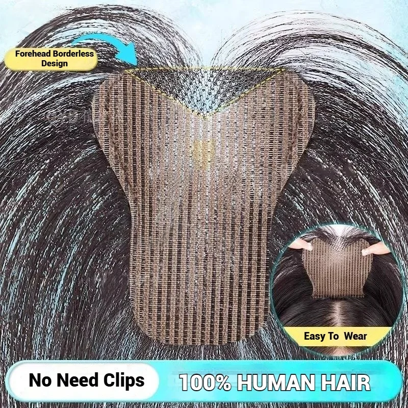 Topper de cheveux humains en pâte magique pour femmes, conception sans bordure améliorée, Extension de frange sans Clip pour couverture de perte de cheveux