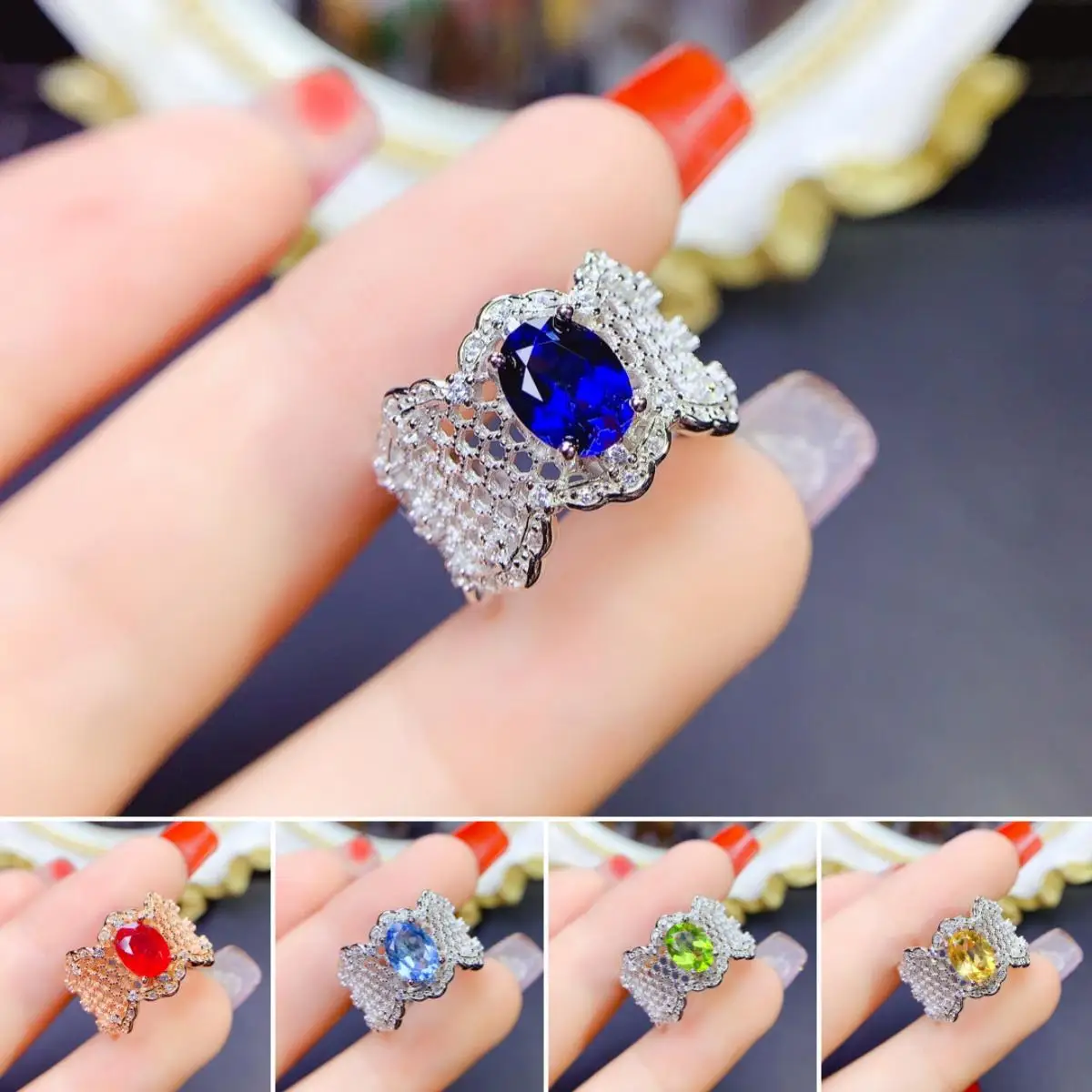 

FS Natural 6*8 Sapphire/Opal/Ruby/Topaz/Citrine Luxury Ring S925 Sterling Silver Fashion Fine Wedding Charm Jewelry for Women