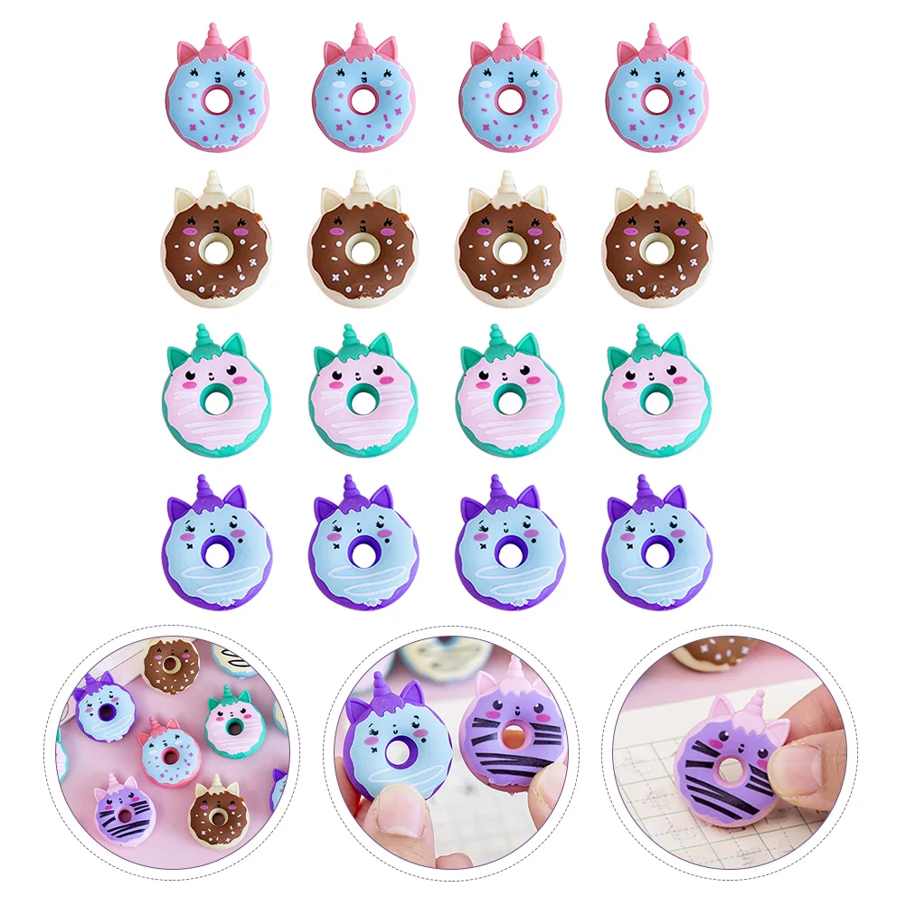 16 Pcs Kids Unicorns Donut Design Eraser Cartoon Erasers Child Children Writing Painting
